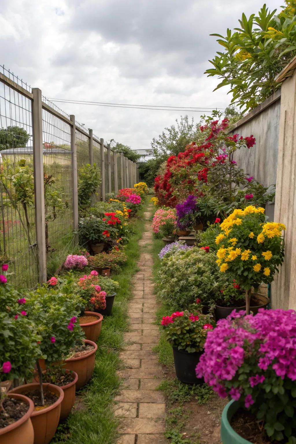 A contained garden extends colorful adaptability within a confined expanse.