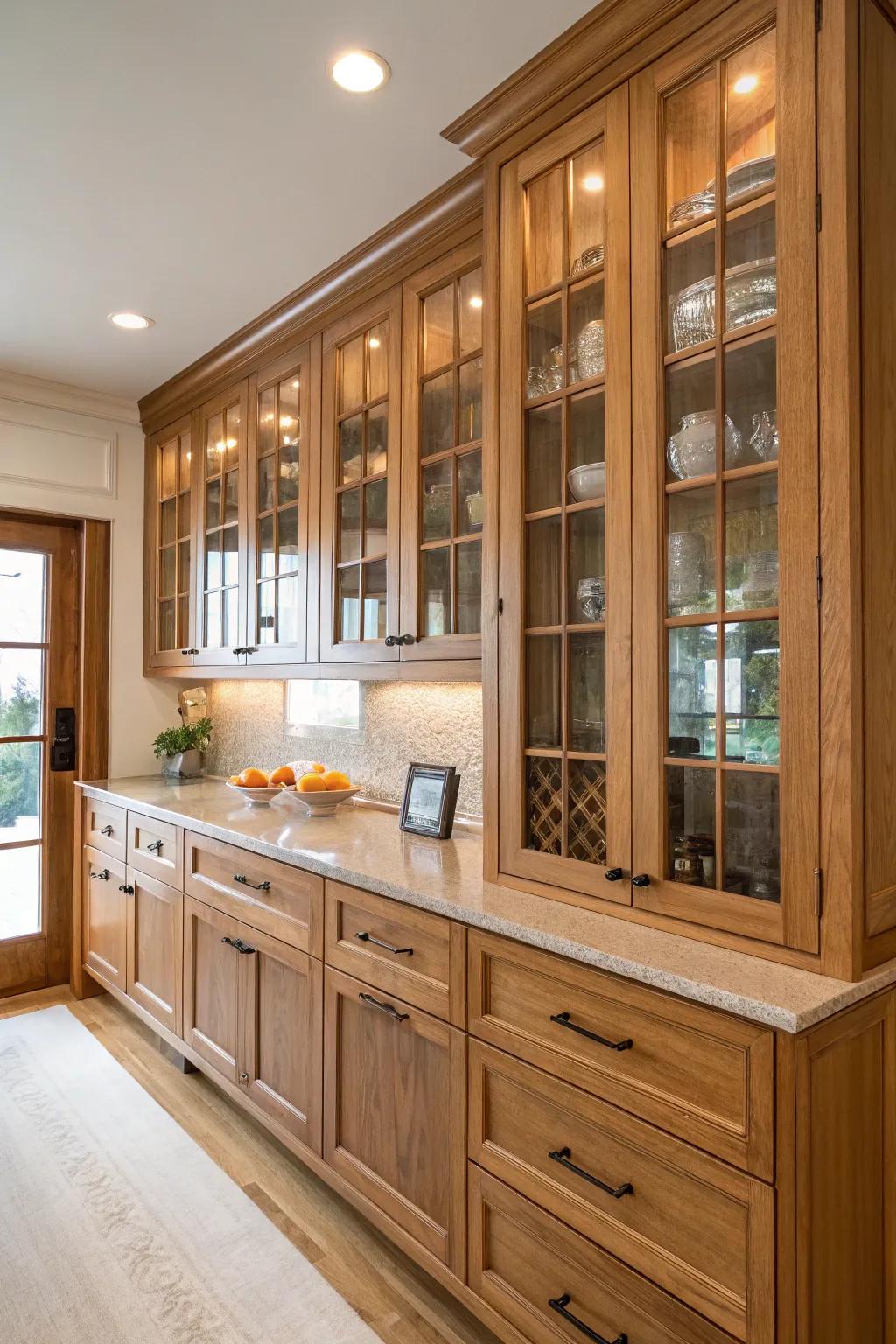 Timber and crystal fashion an airy, sophisticated atmosphere.