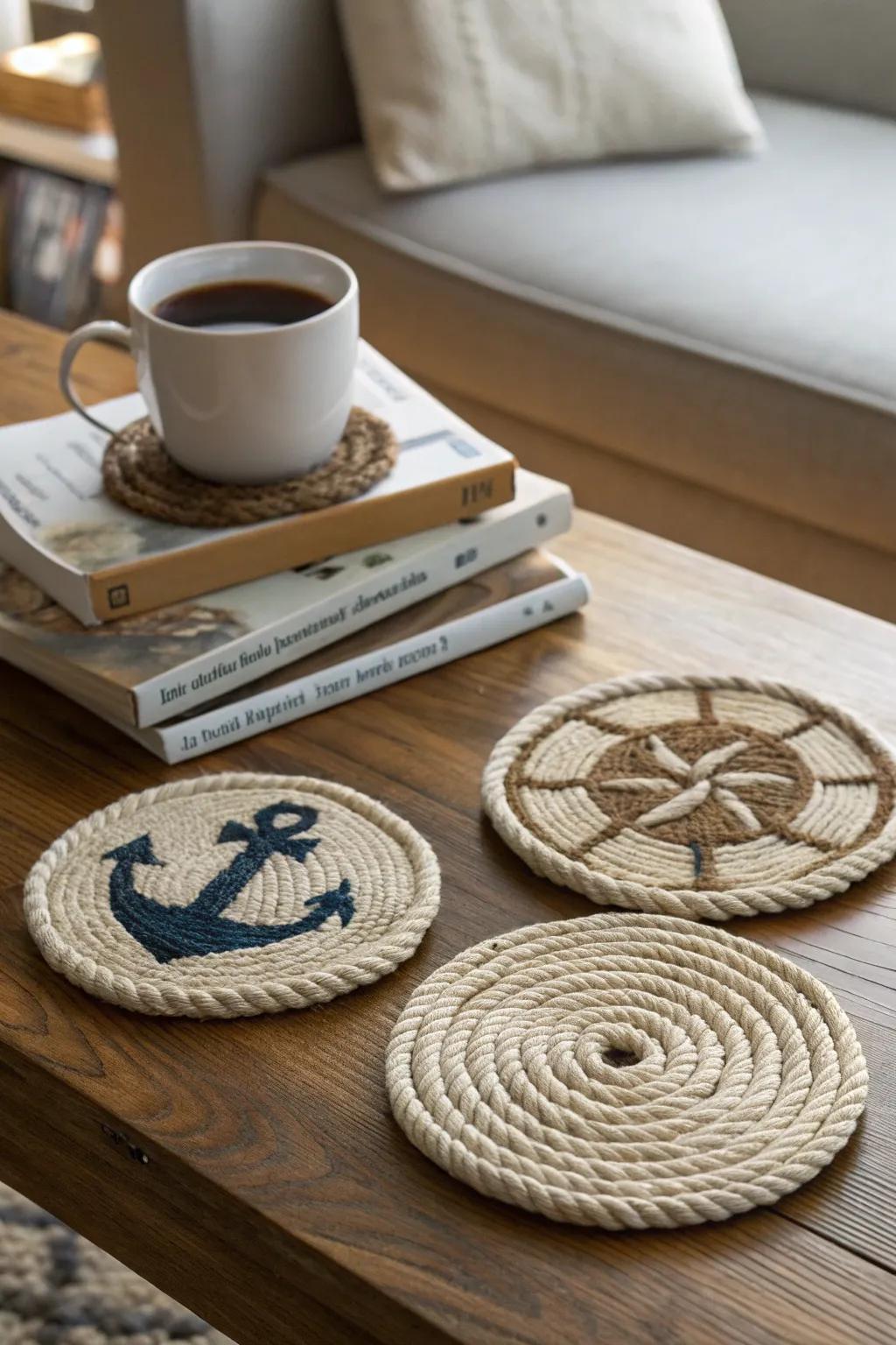 Cord mats are both practical and stylish for any nautical aficionado.