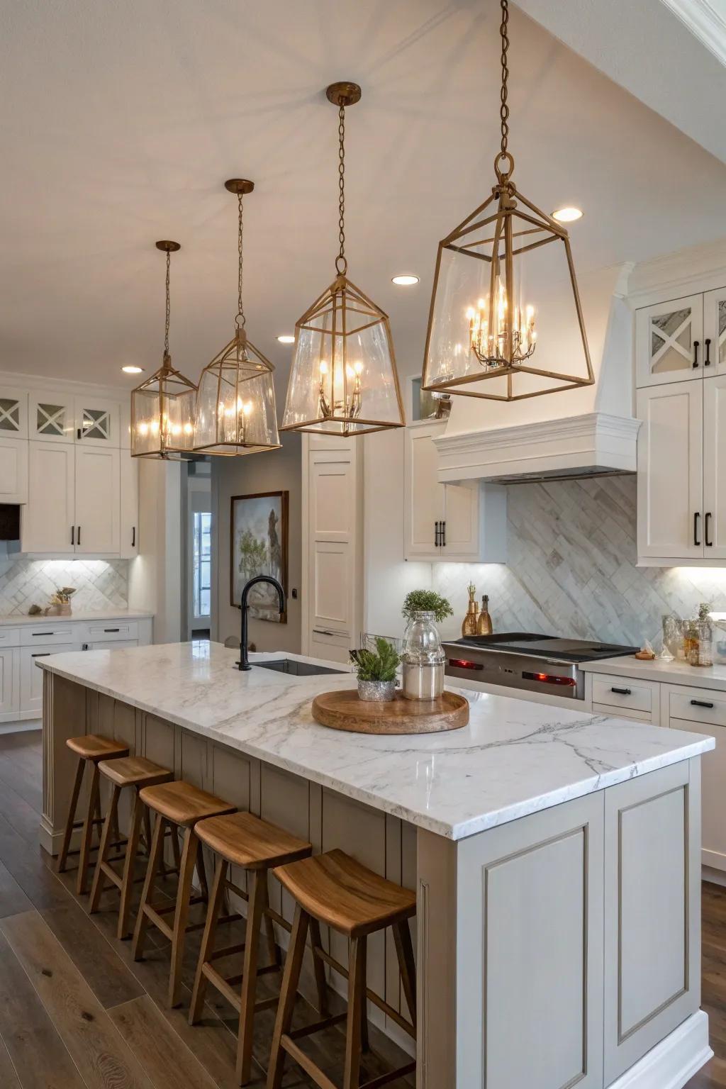 Hanging illumination adds charm and functionality to your kitchen.