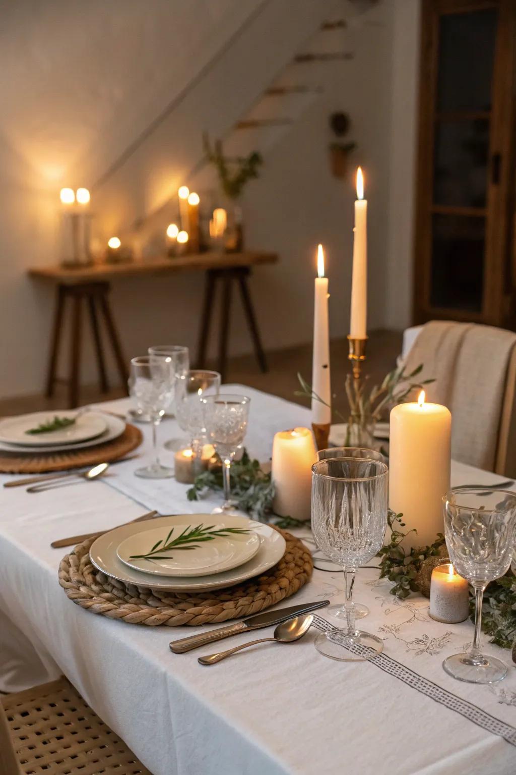 An elegantly arranged table for a serene quiet night food.