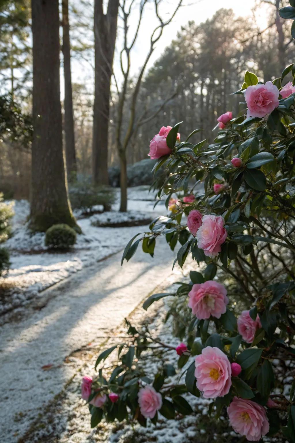 Winter Roses offering winter blossoms with their rose-like flowers.