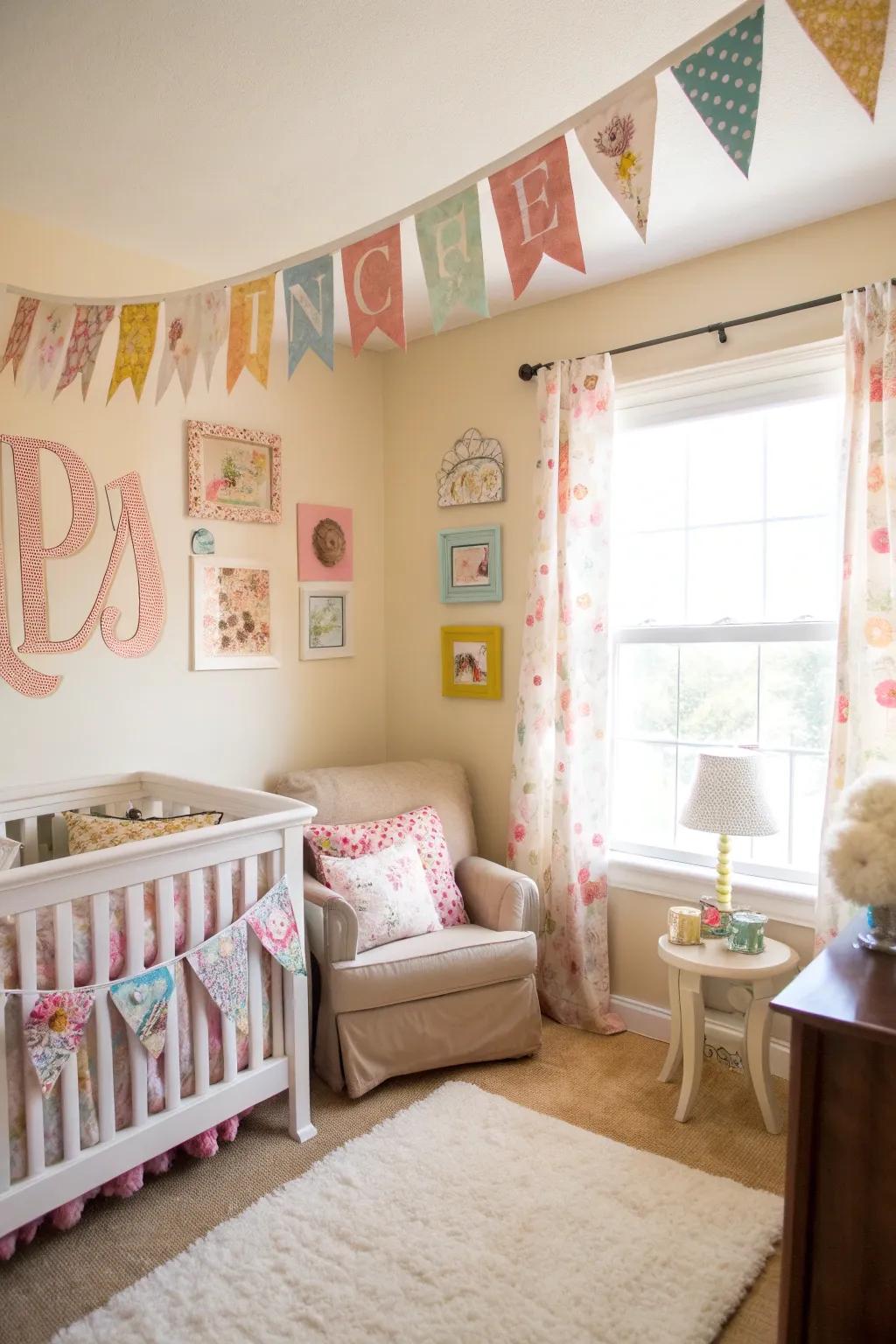 Handmade touches add a personal, heartfelt dimension to the nursery.