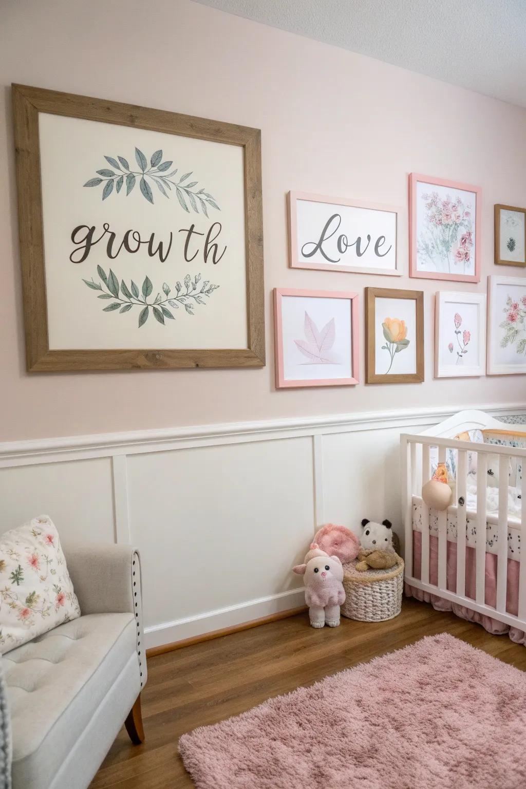 Framed quotes share a meaningful story in your baby's room.