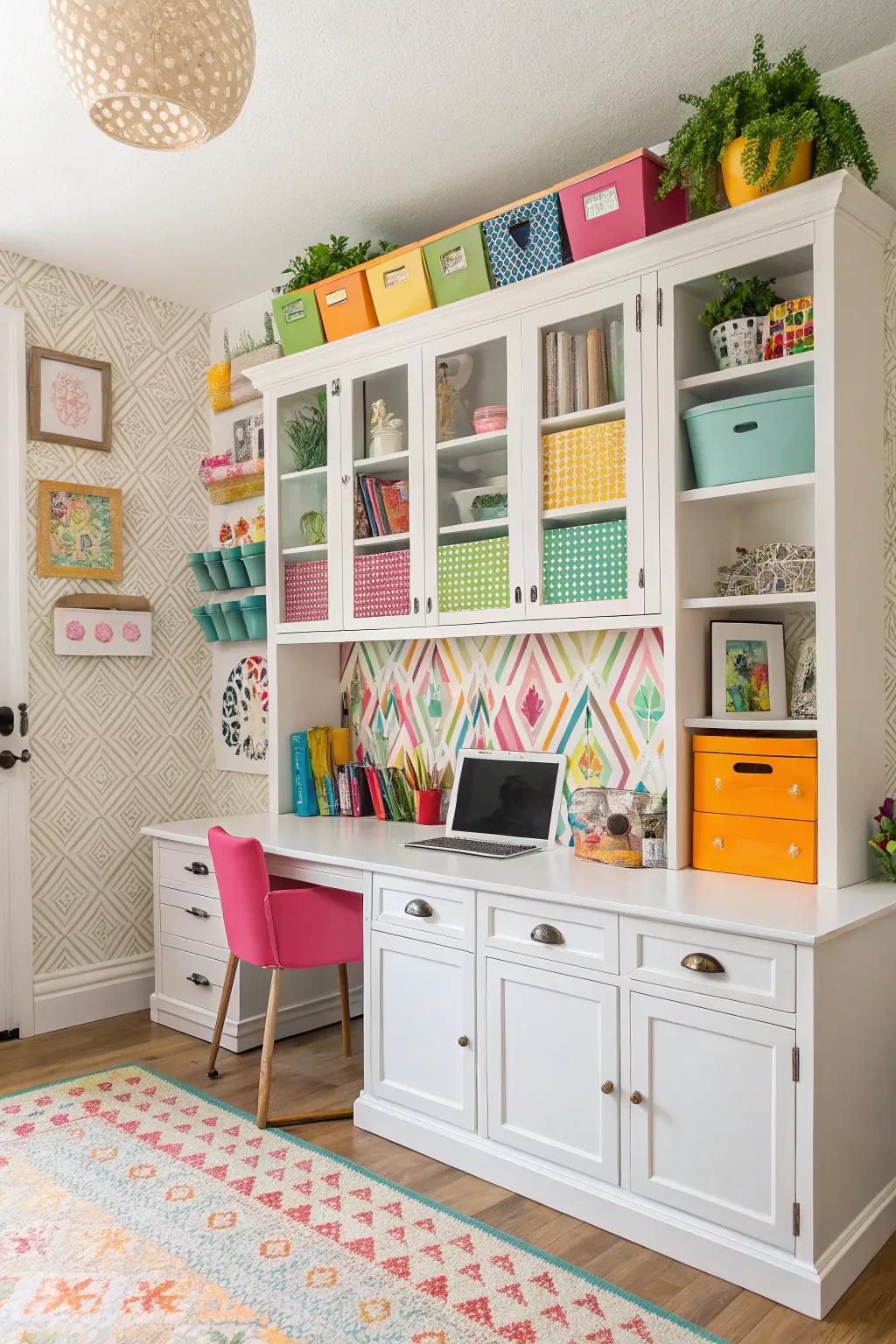 Energize your office with colorful cabinets.