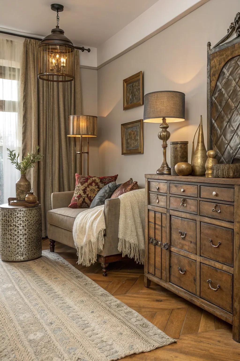 Textural diversity adds depth and intrigue to the space.