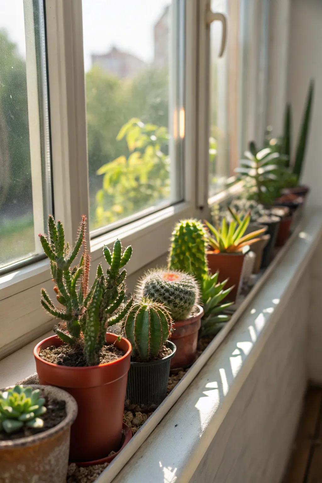 Illuminate window ledges through sun-loving plants.