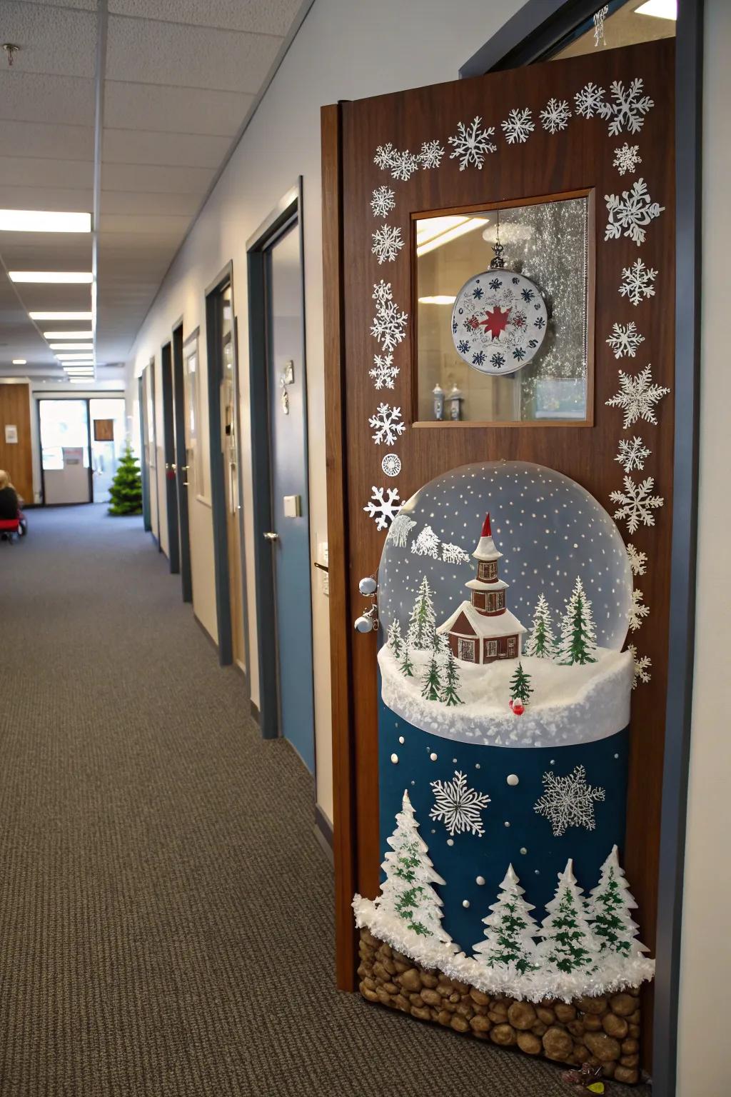 Encapsulate the enchantment of a snow globe via your door décor.
