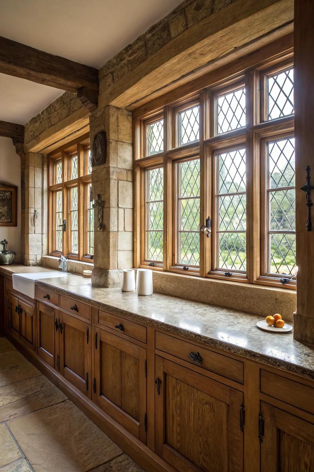 Lumber window coverings that blend perfectly with the historical feel.