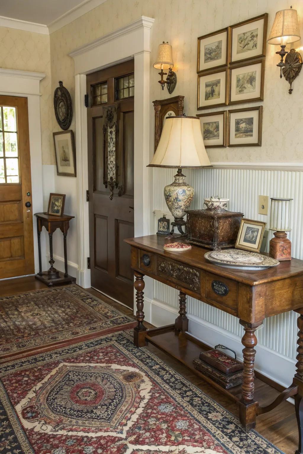 Historic items in an entryway bring charm and a sense of history.