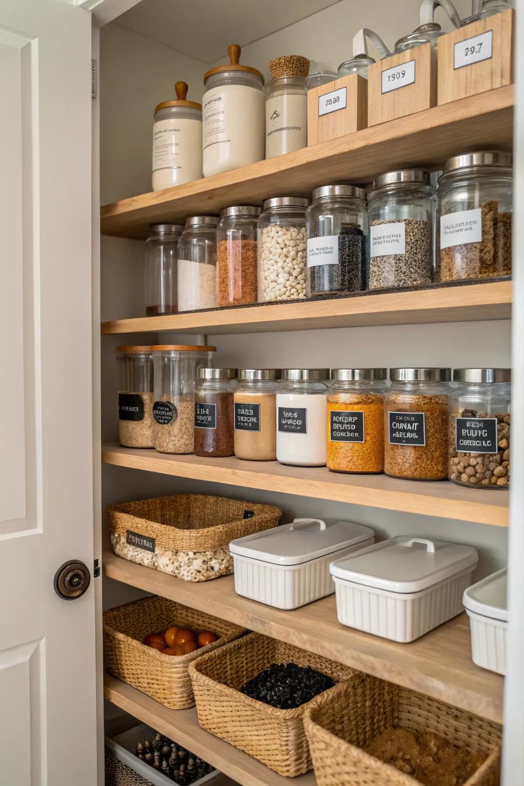 Markers assure smooth identification and arrangement within a pantry.