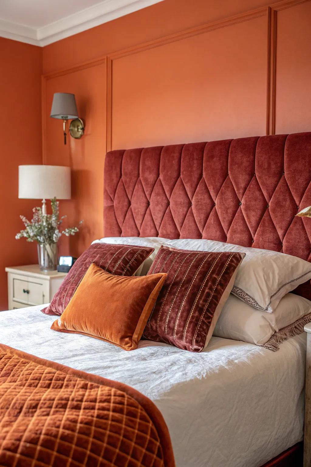 Velvet instills a trace of opulence to the dynamic orange backdrop.