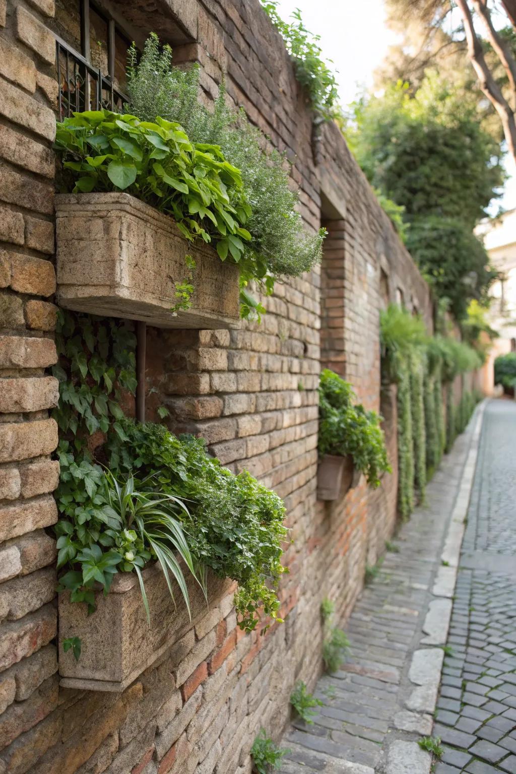 Blend architecture with nature utilizing brick facade holders.