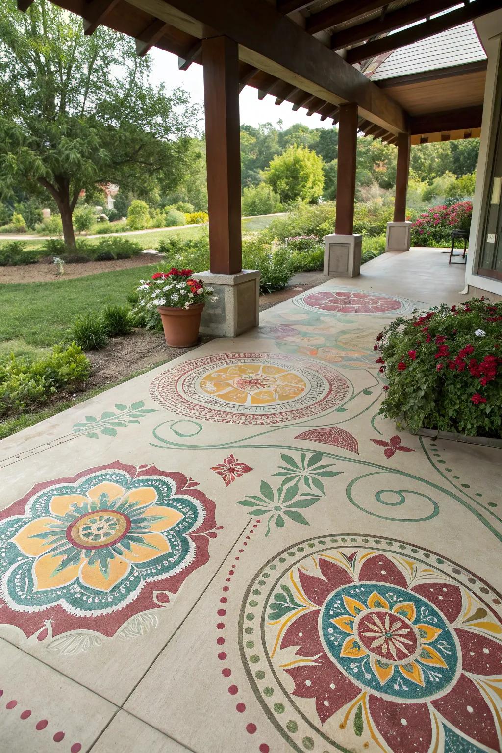 The cultural patterns on this patio give it a unique and personal feel.