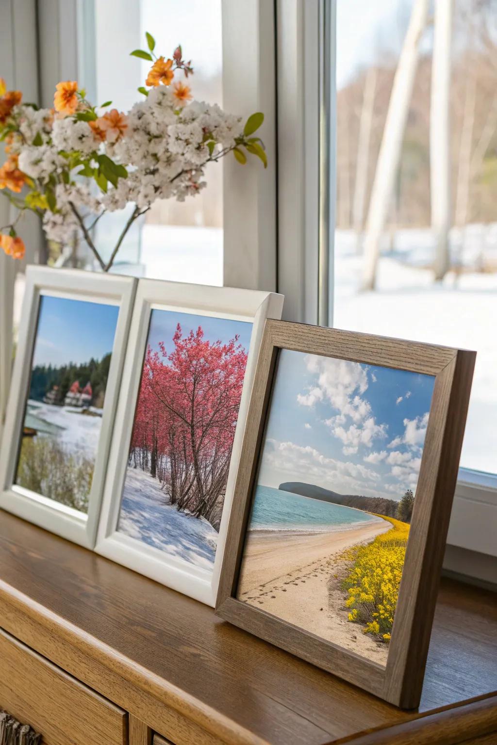 Seasonal frames add freshness and festivity.