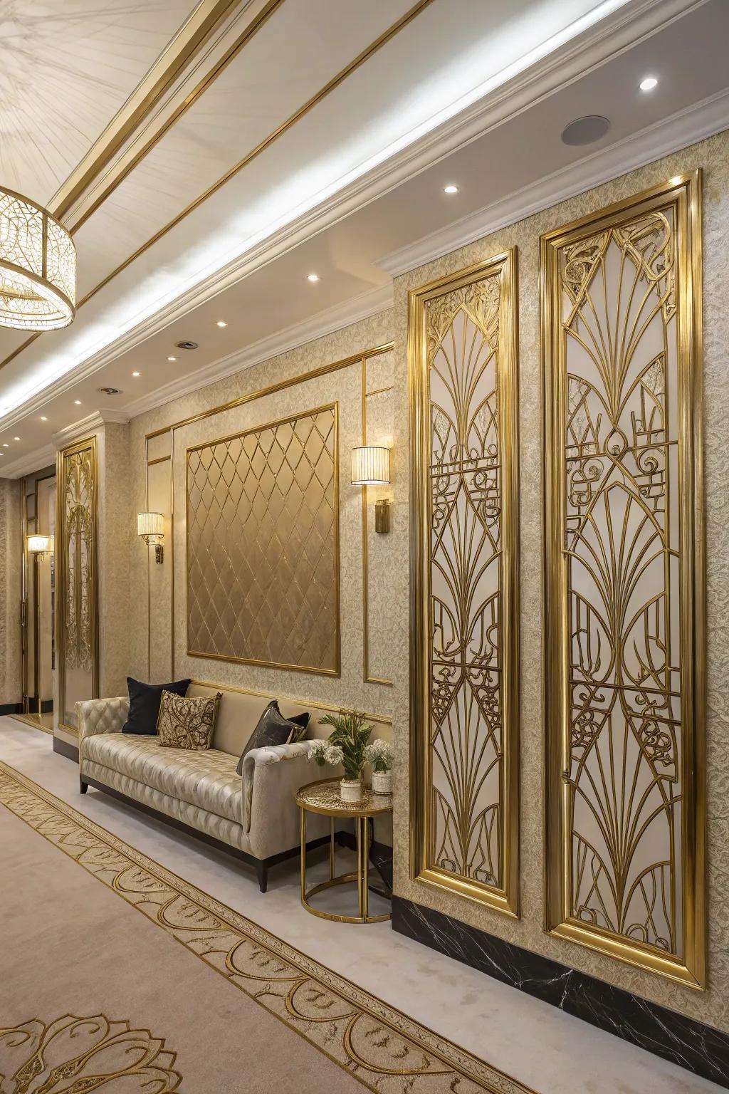 Room featuring glamorous Art Deco board designs.