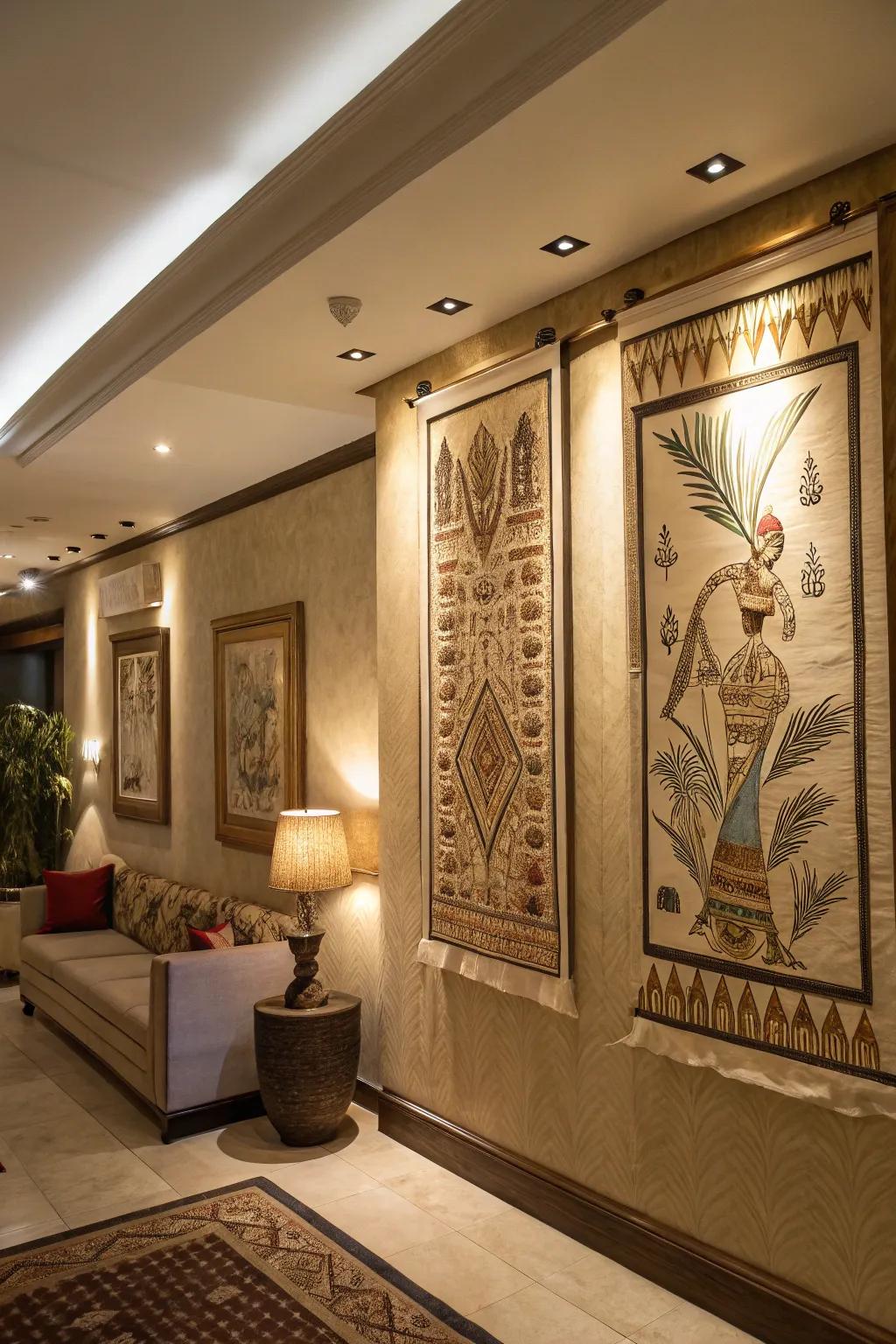 Concealed lighting adds a sophisticated touch to papyrus art.