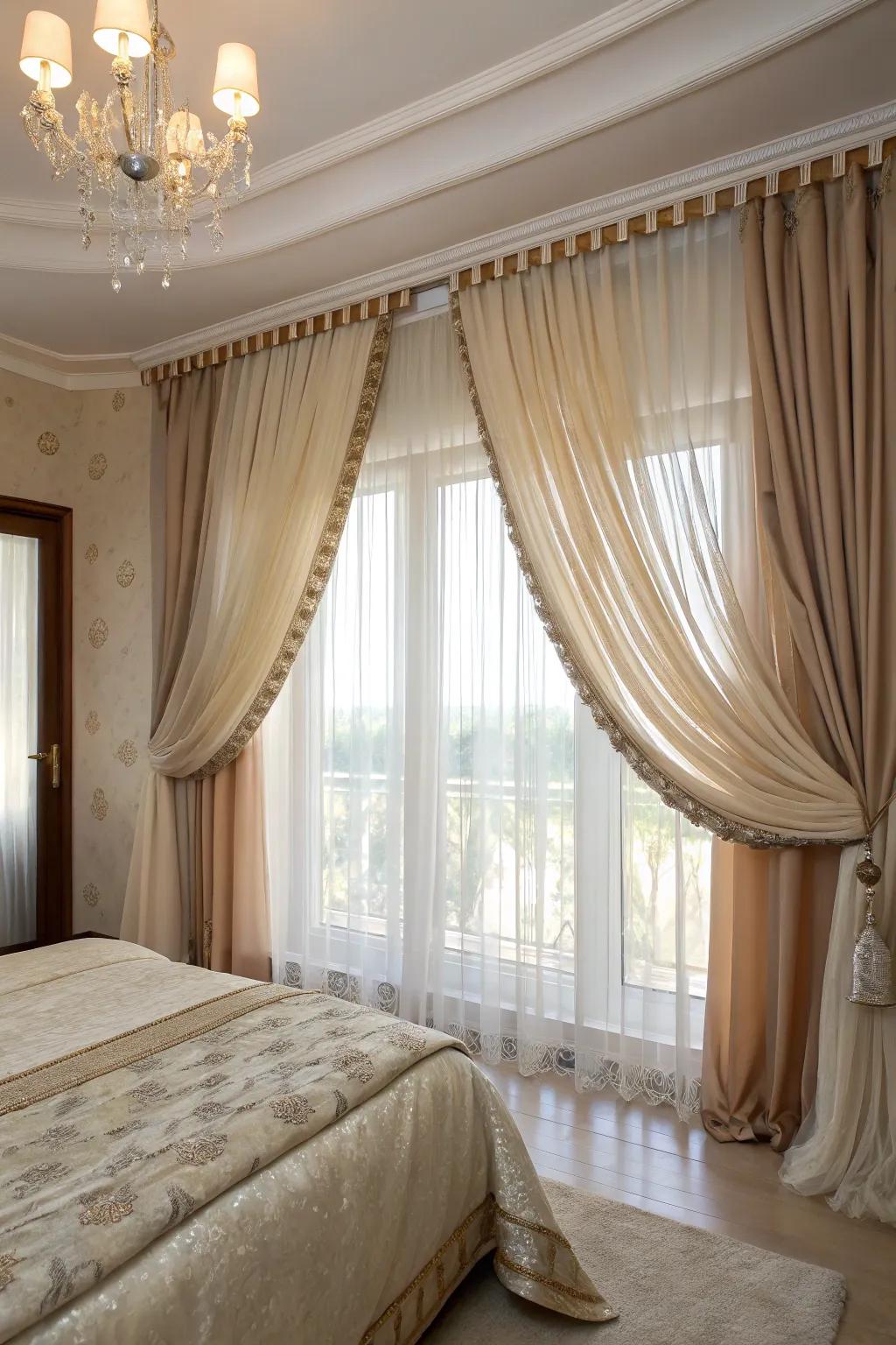 Fashionable window dressings furnish lighting modulation and seclusion.