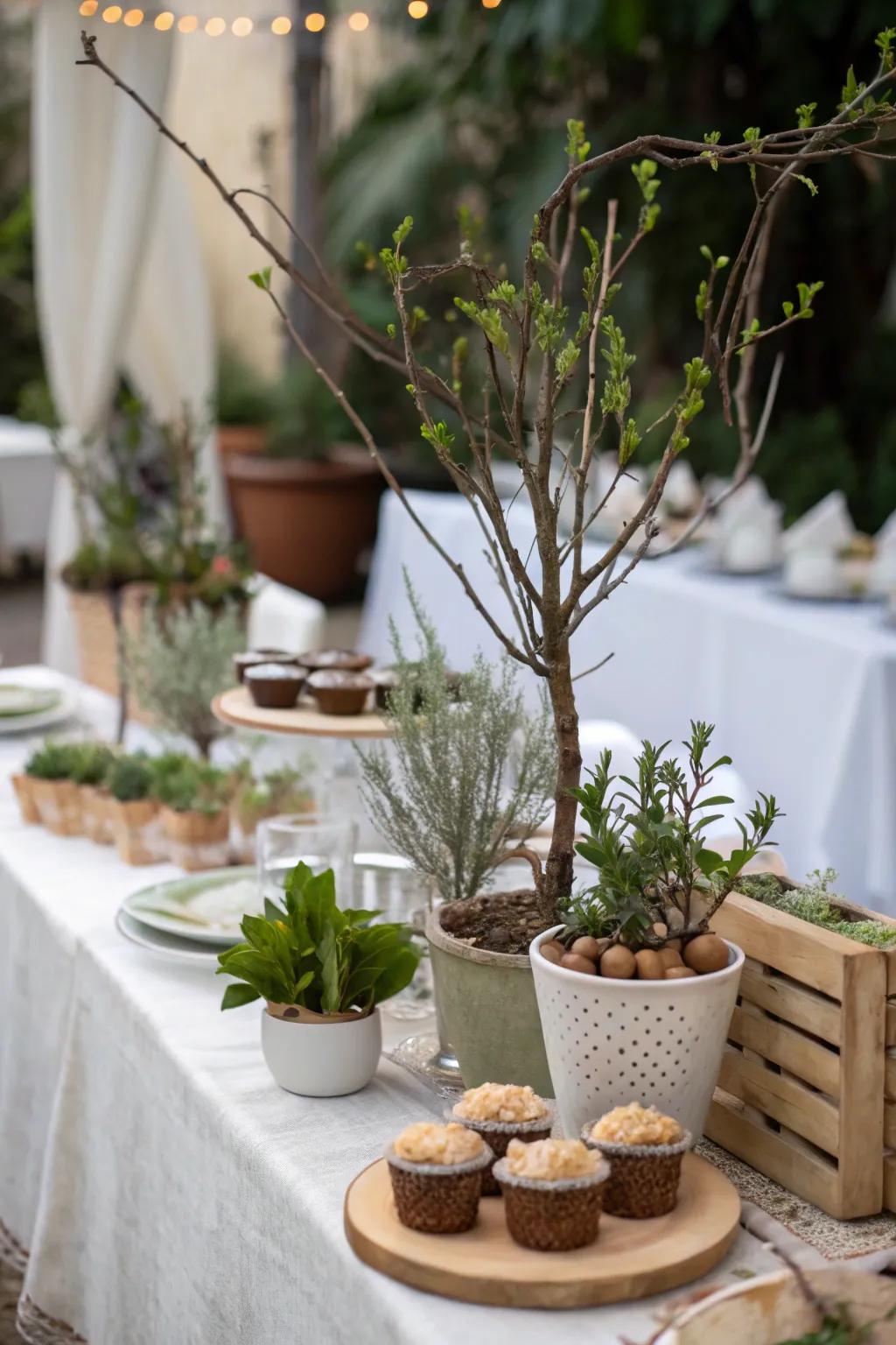 Natural elements harmoniously blending into the table setting, infusing an earthy and organic vibe