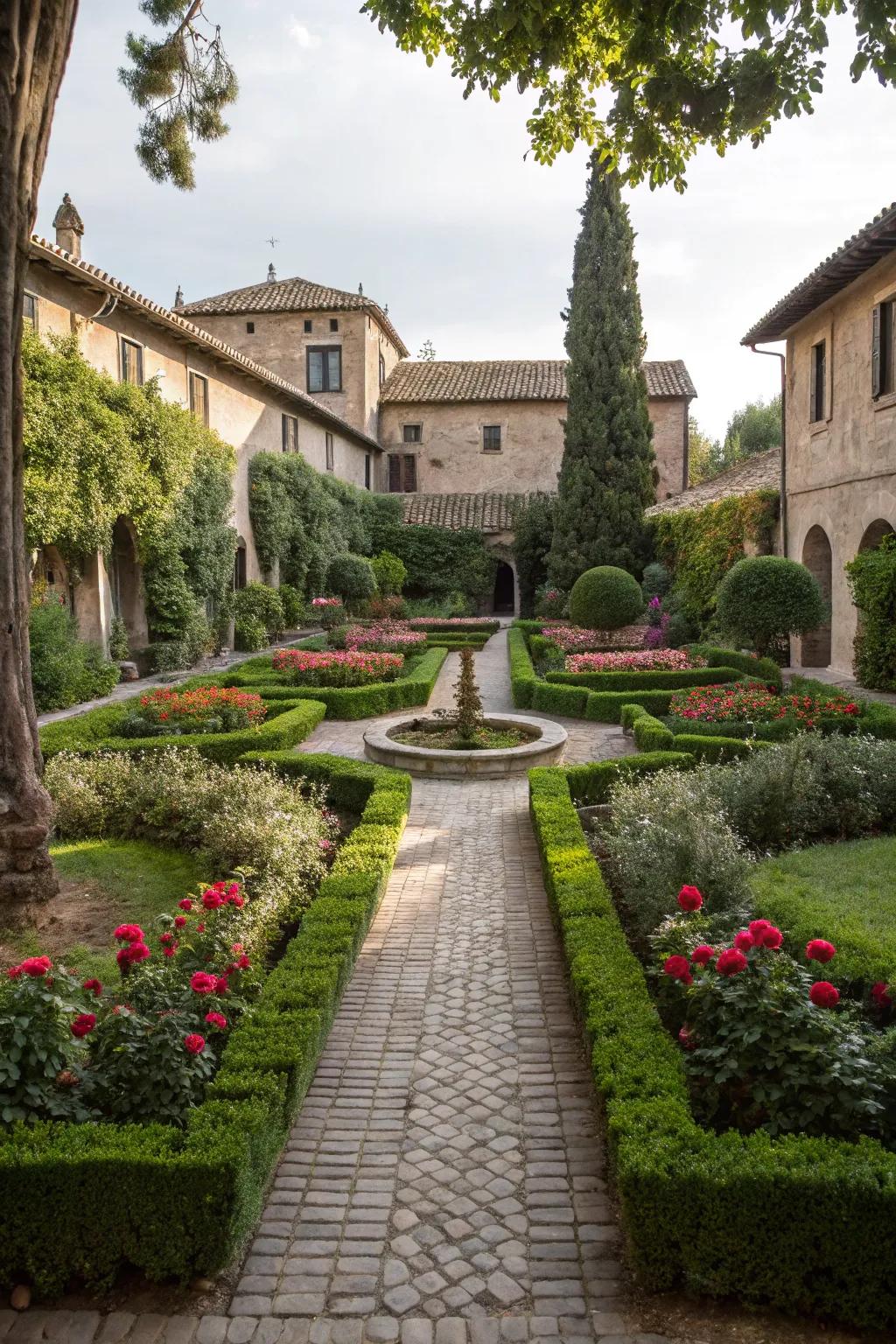 Symmetrical design creates a harmonious garden layout.