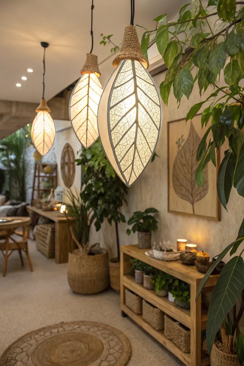 Natural inspired pendants usher the external environment indoors.