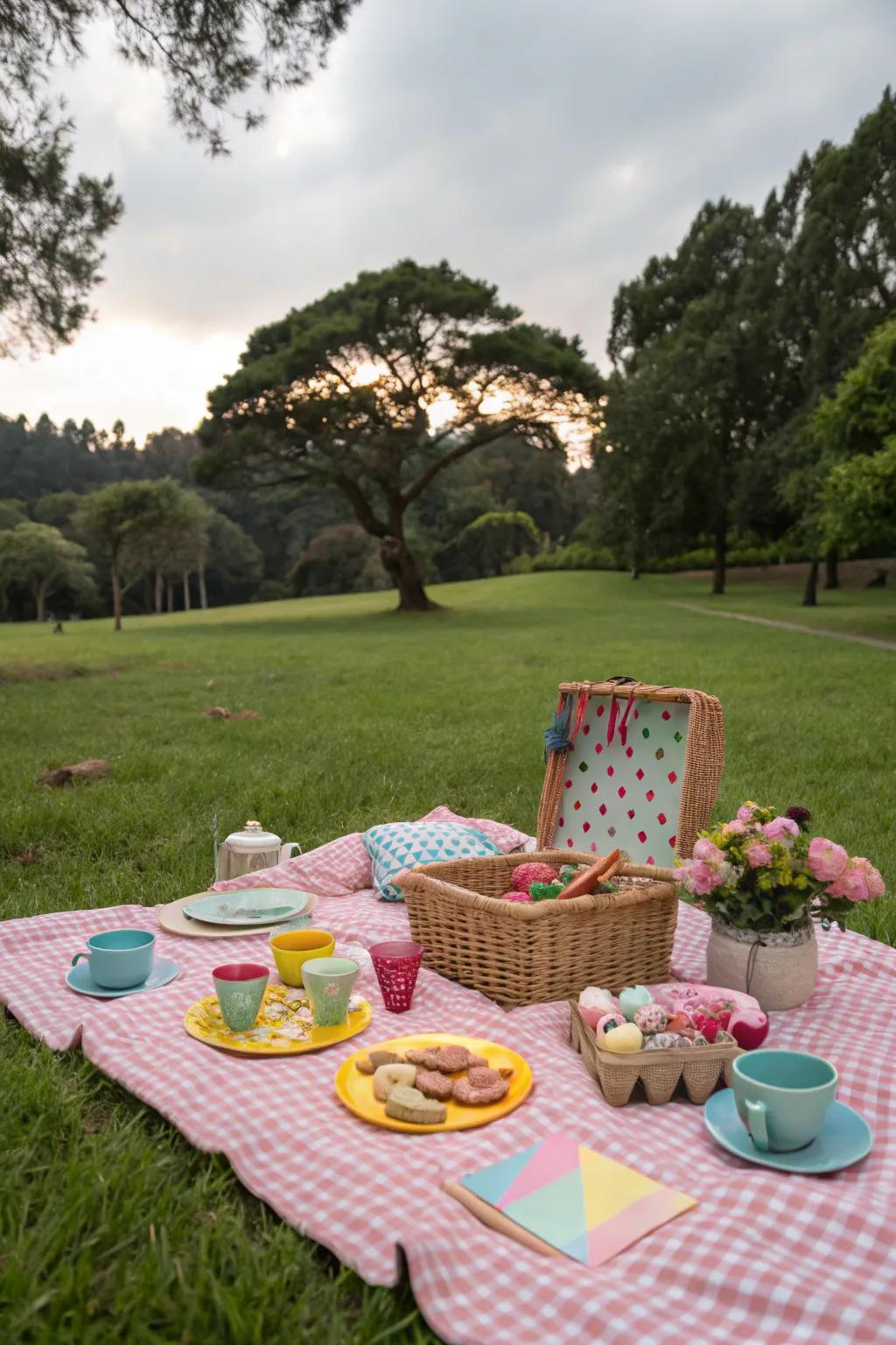 A harmonious color scheme enhances the overall picnic esthetic.