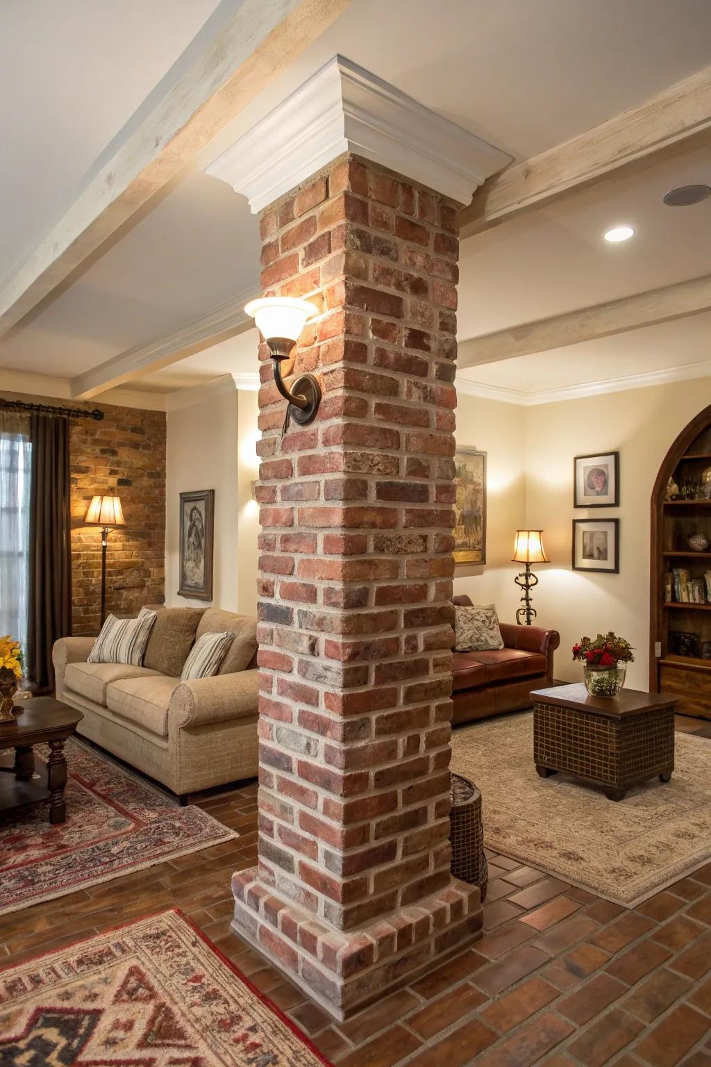 Brick finish lends pillars a classic and warm allure.