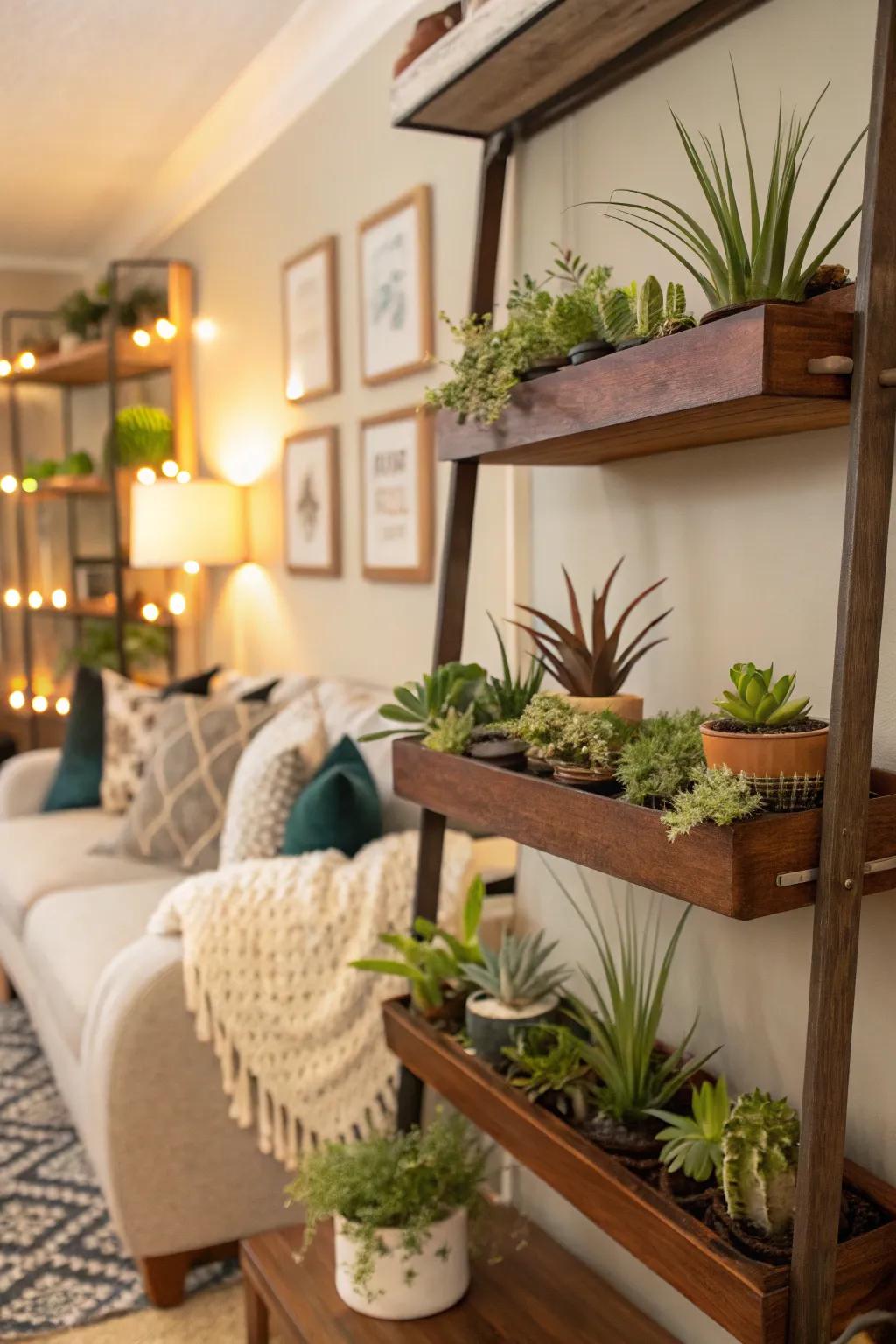 Give dimension to your space using floating plant displays.
