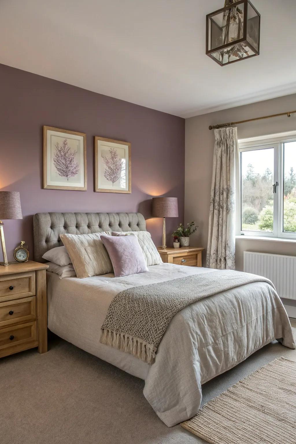 Calm colors harmonize with lavender for a peaceful space.