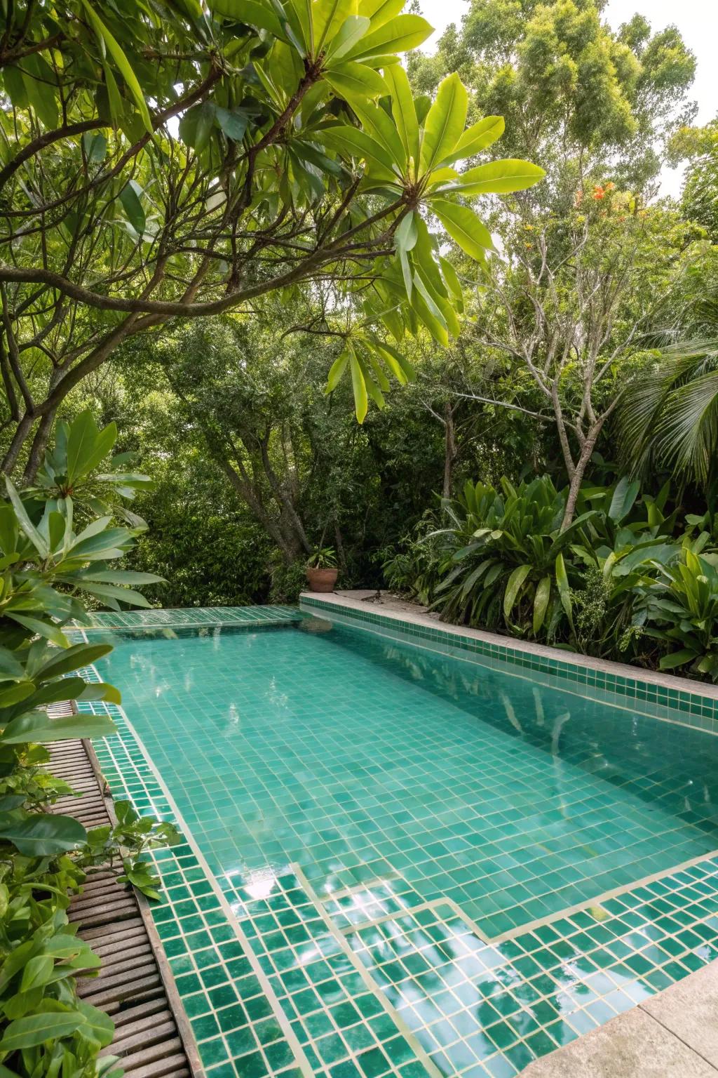 Cypress green mosaics bring a fresh and tranquil feel to your pool.