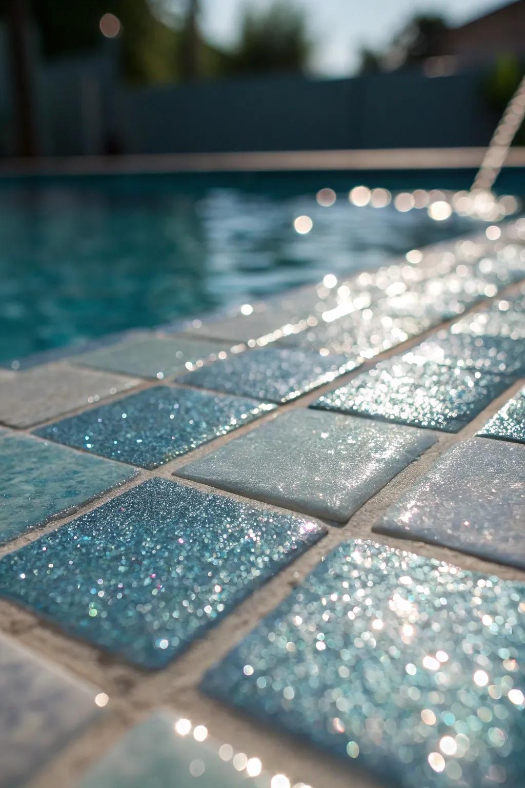 Glitter grout enhances your pool tilework with a touch of shimmer.