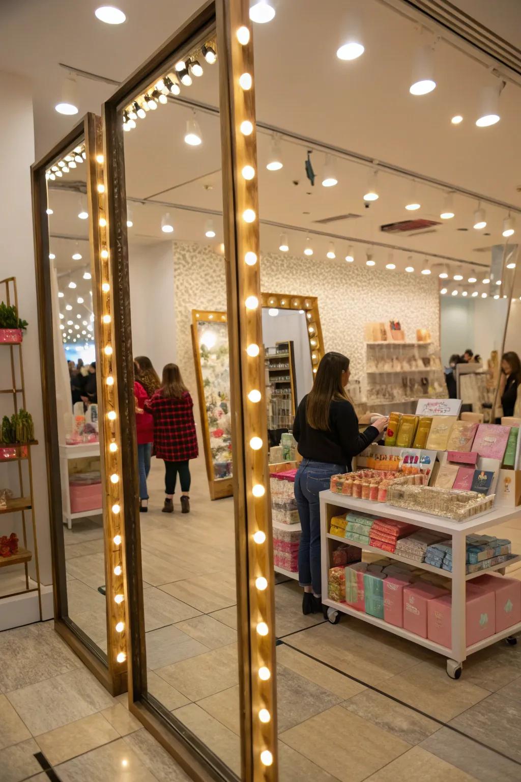 Reflectors cleverly expand visual area and enhance the brightness of a shop.