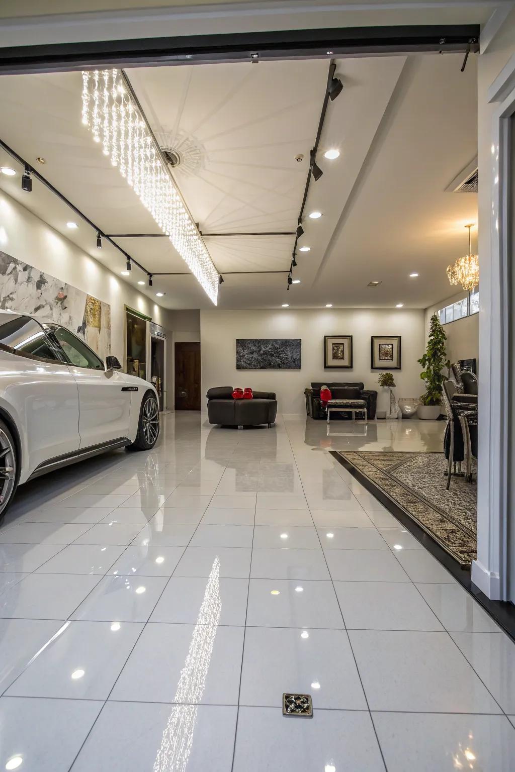 Add elegance and light with high-gloss porcelain squares.