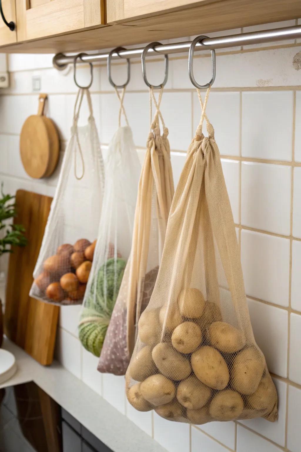 Green bags for sustainable potato storage.
