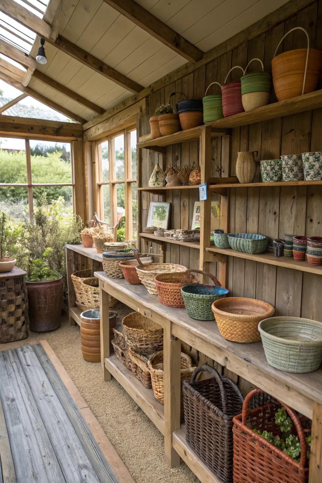 A potting shed displaying artisan accents.
