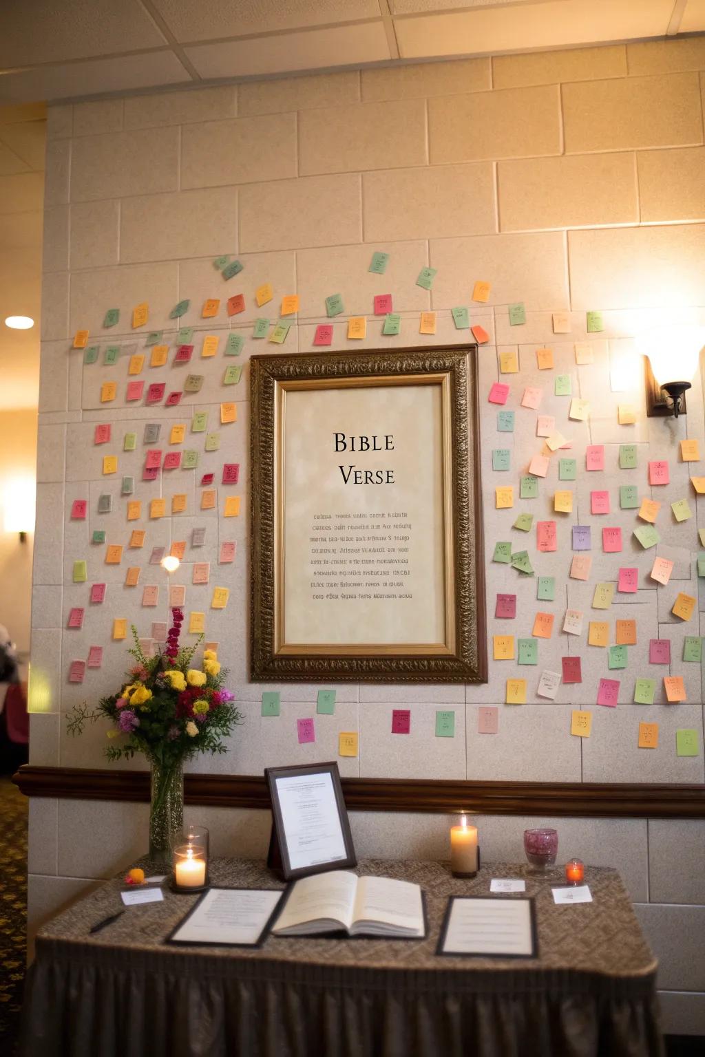 A prayer wall prominently displays a Bible verse for daily inspiration.