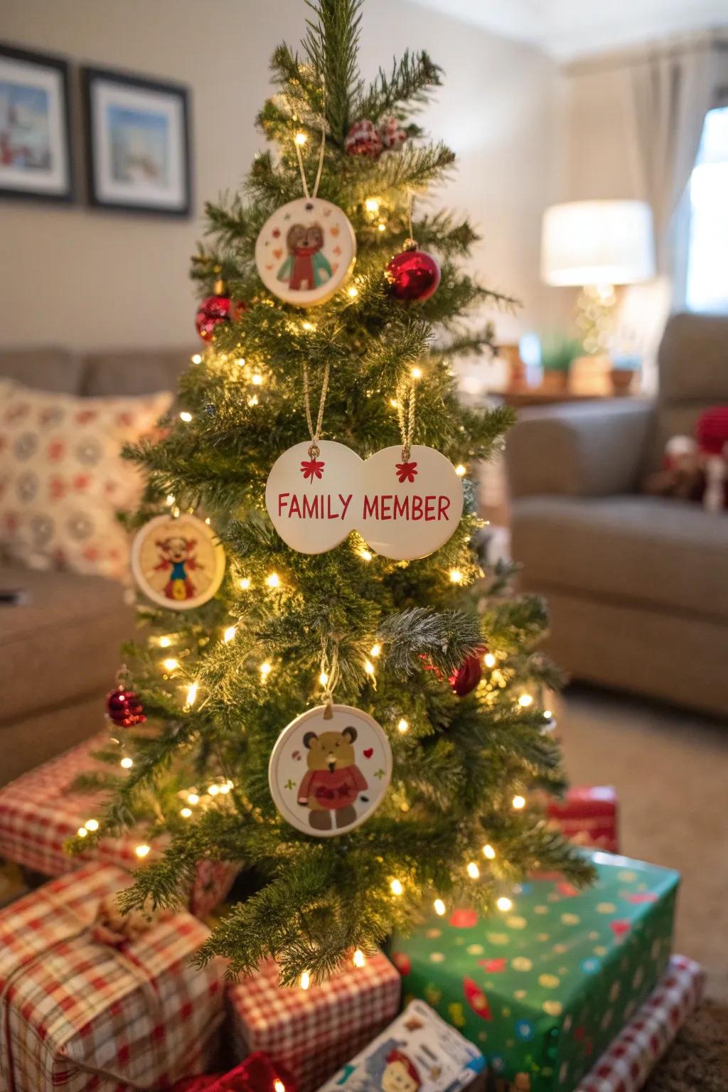 Customized baubles add a unique touch to the Christmas tree.