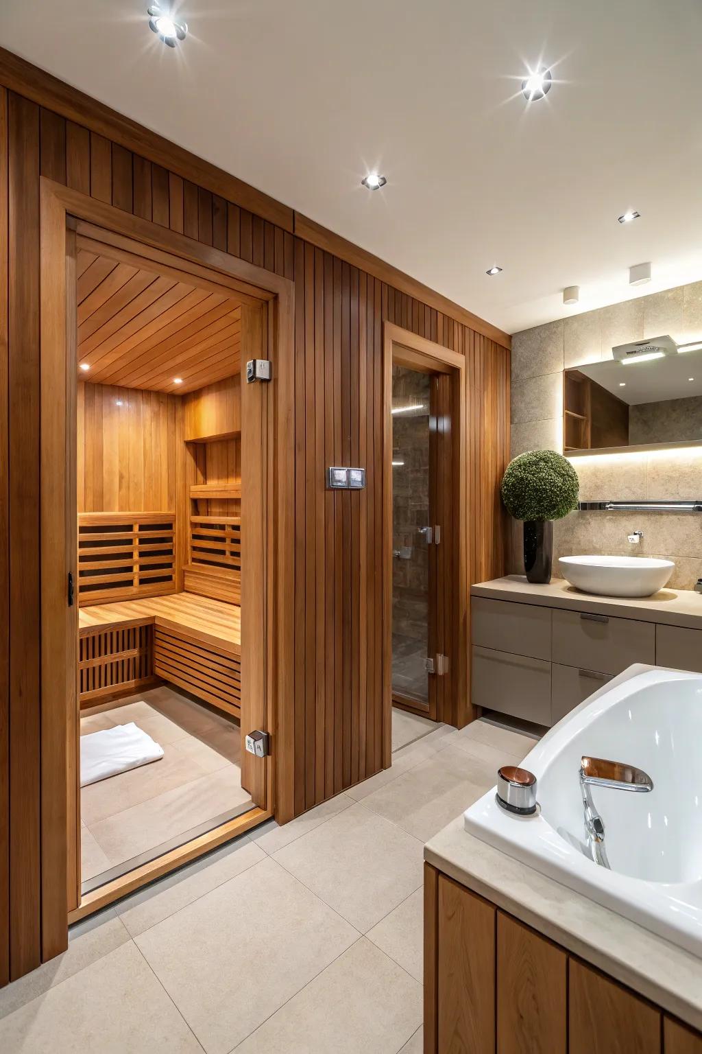 A sauna infuses a nuance of opulence and repose.