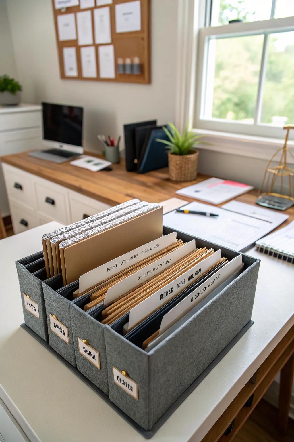 Expandable file folders provide a compact and organized paper storage solution.