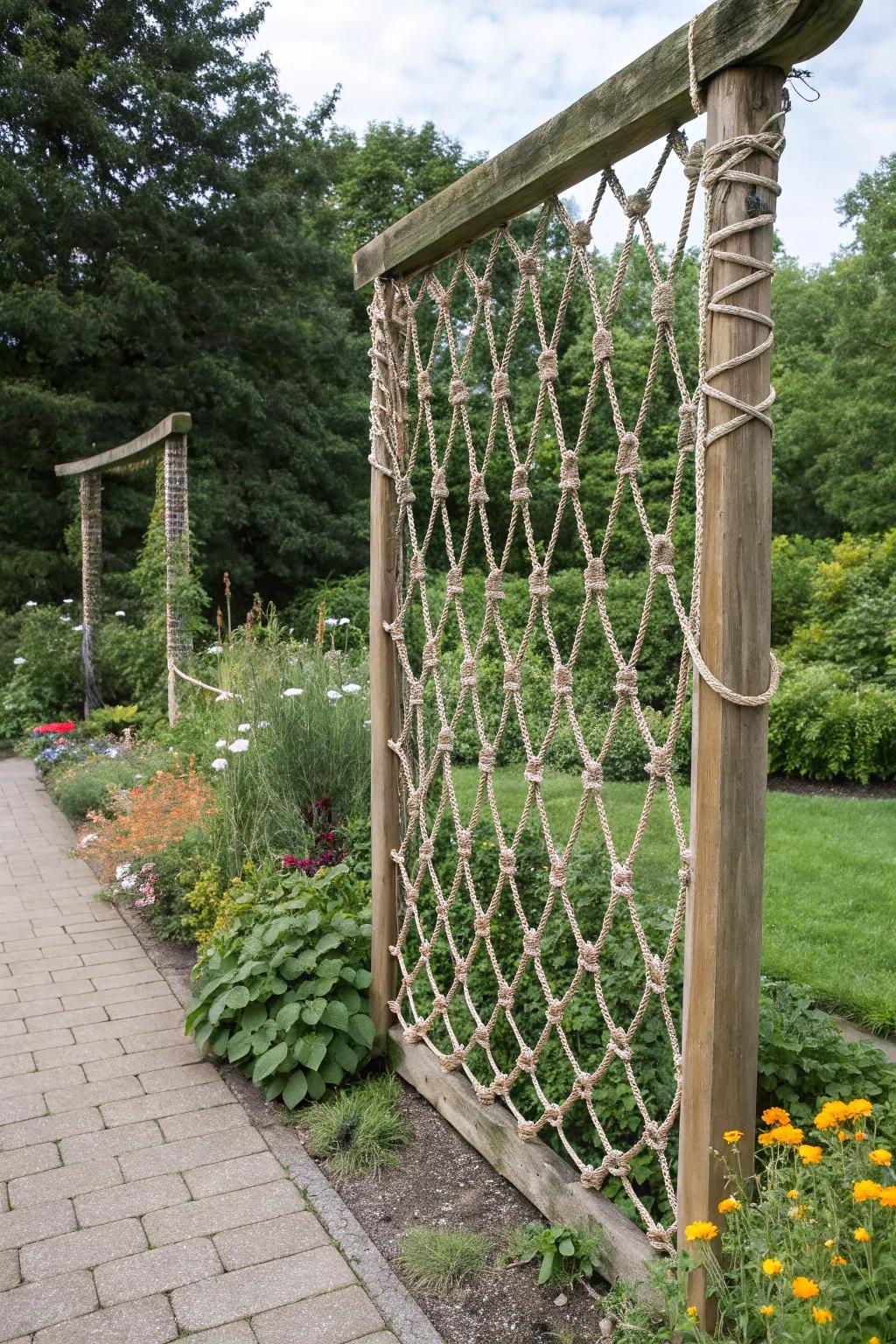 Introduce charm and versatility through an imaginative rope trellis.