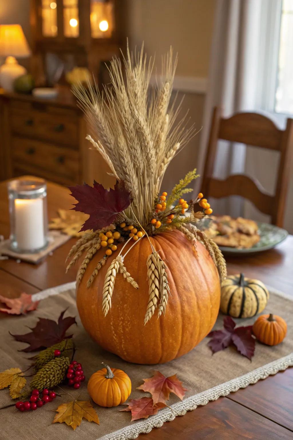 Embrace autumn's richness using harvest-themed pumpkins.