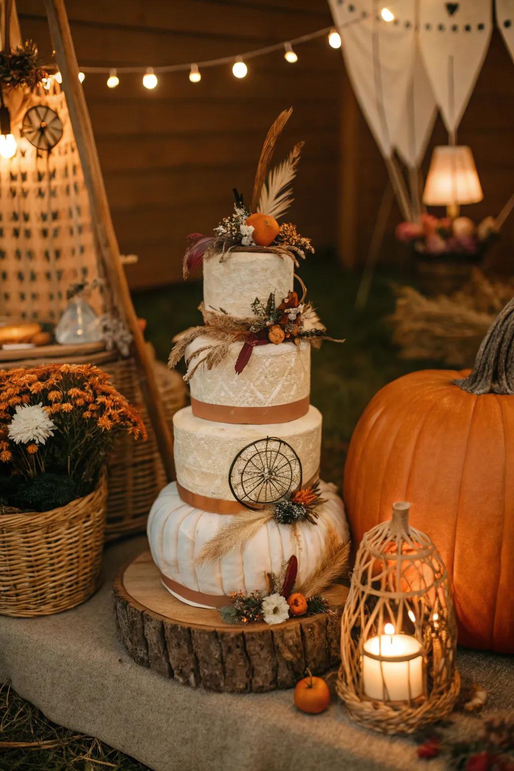 Bohemian gourd nappy cakes contribute a free-spirited feature to any gathering.