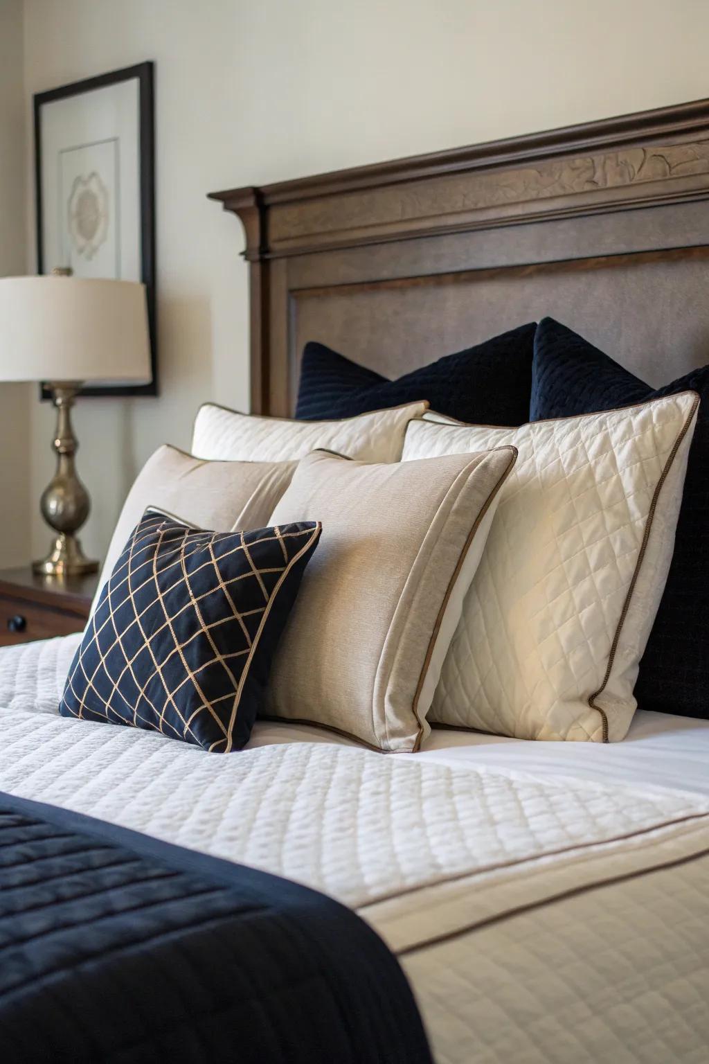 Light and dark pillows form a timeless, classic contrast.