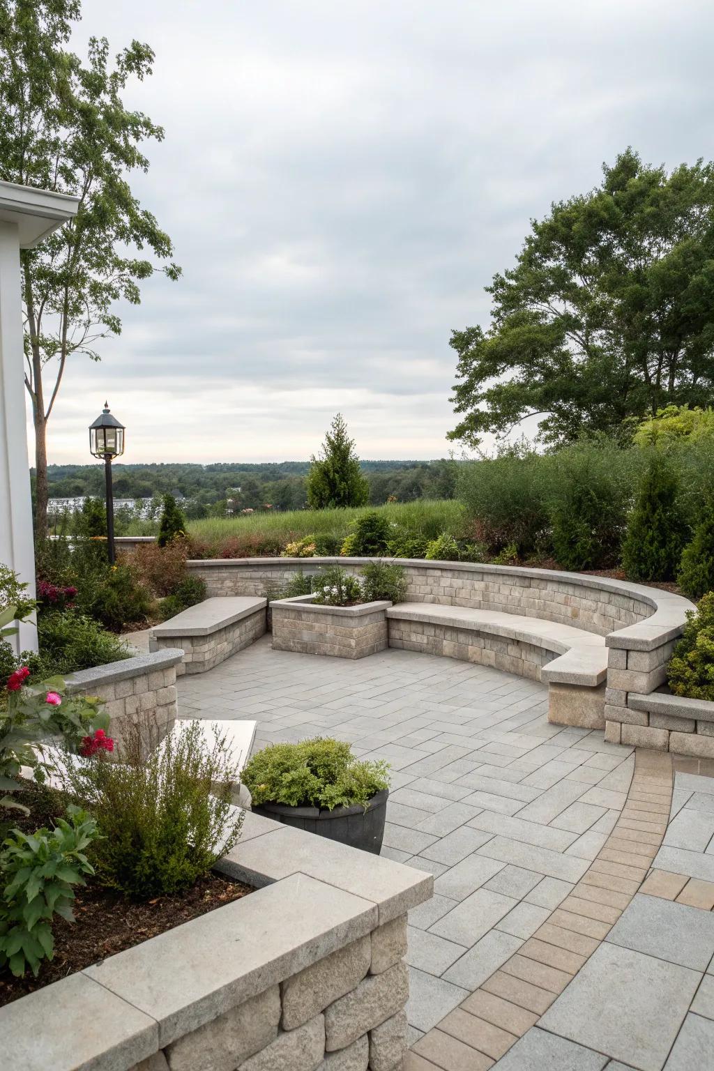 Seating walls integrate seating seamlessly into the patio blueprint.
