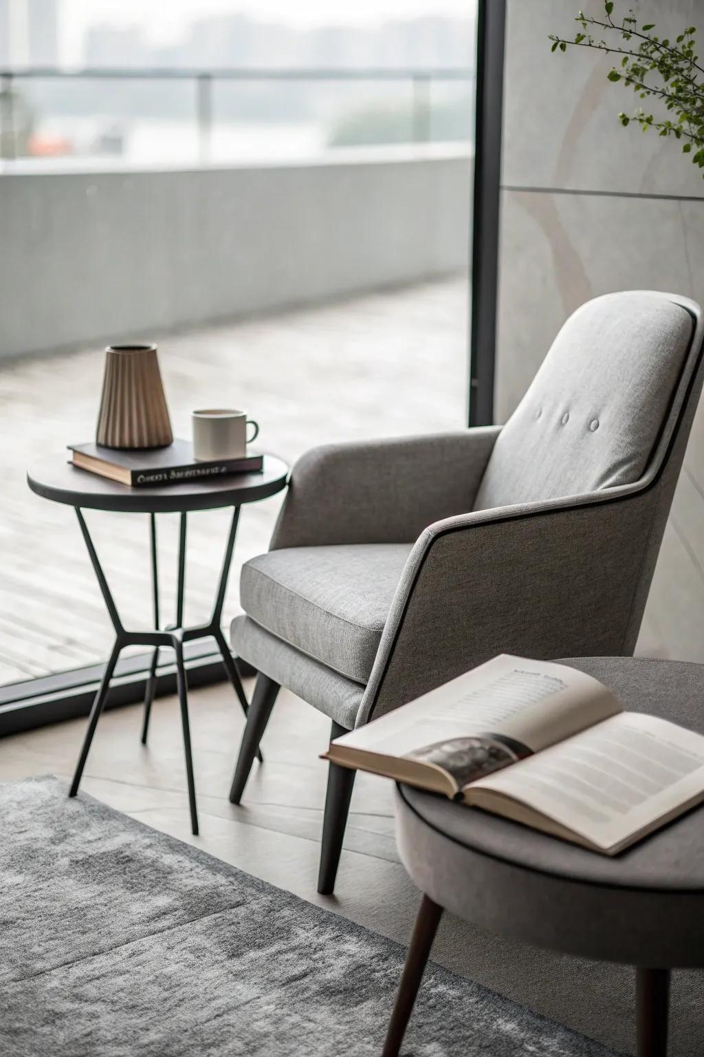 A clean reading nook that soothes the senses.