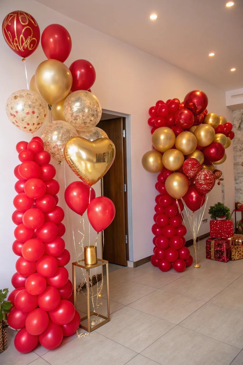 Original balloon groupings add a whimsical touch to the decor.