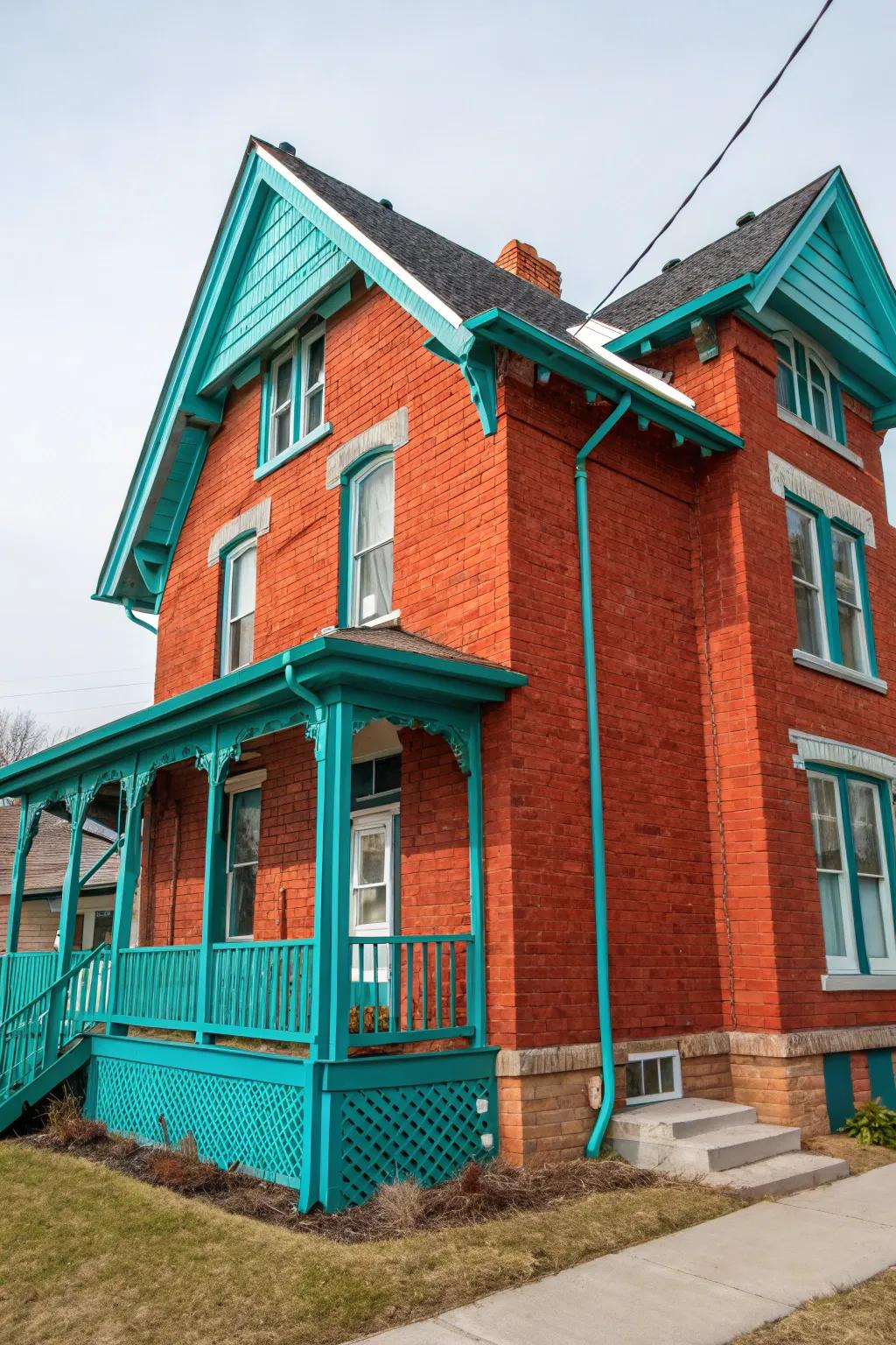 Lagoon trim brings an energetic and bold pop of color to red brick homes.