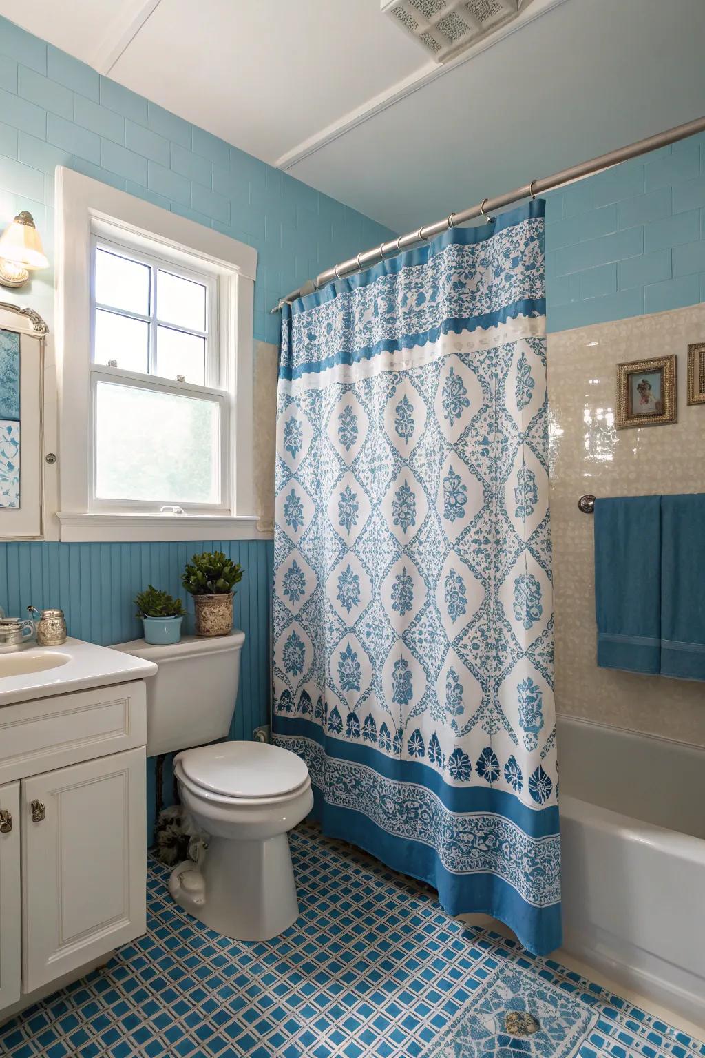 Retro water-shielding curtains adding style and functionality.