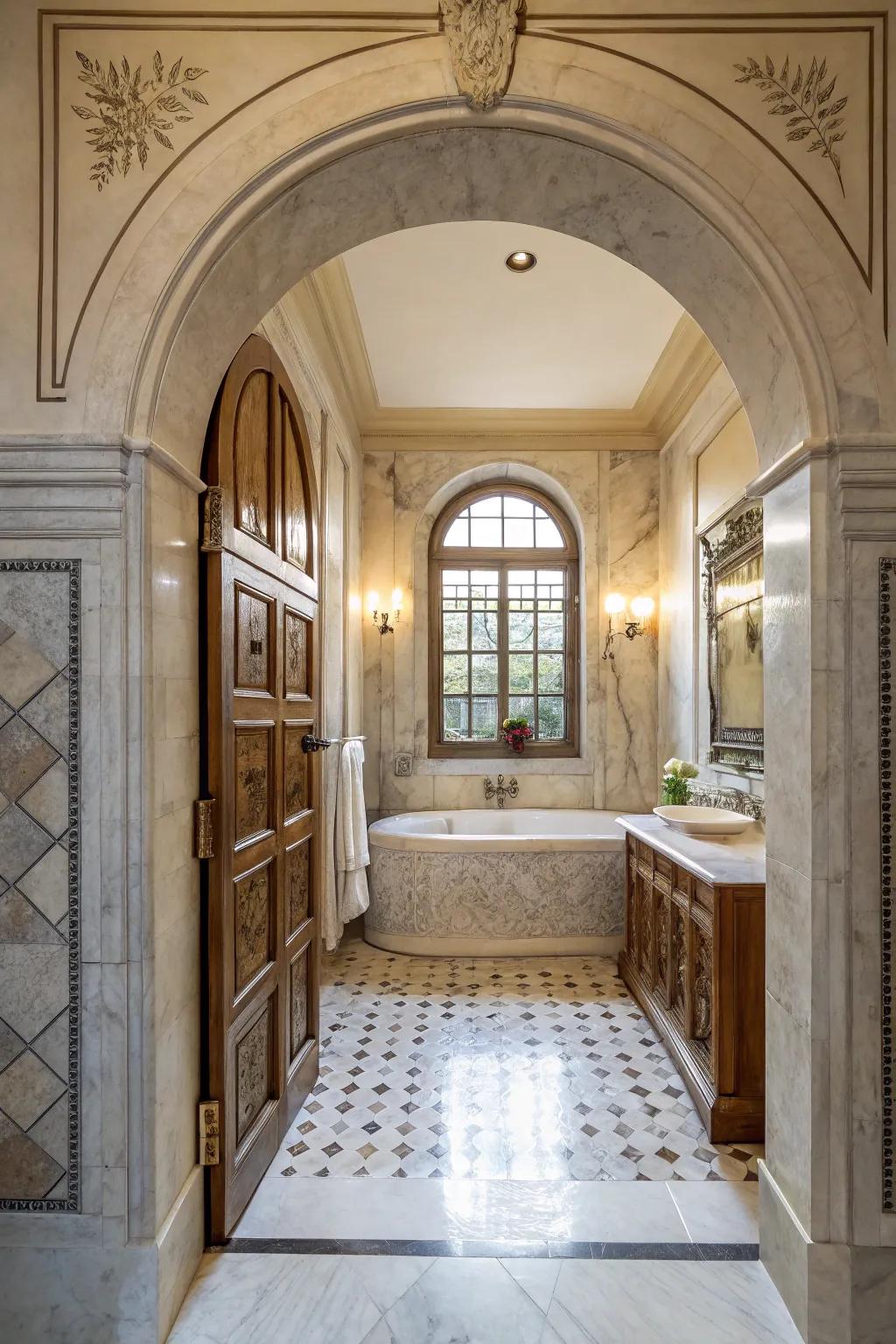Vaults infuse architectural curiosity into this exquisitely designed washroom.