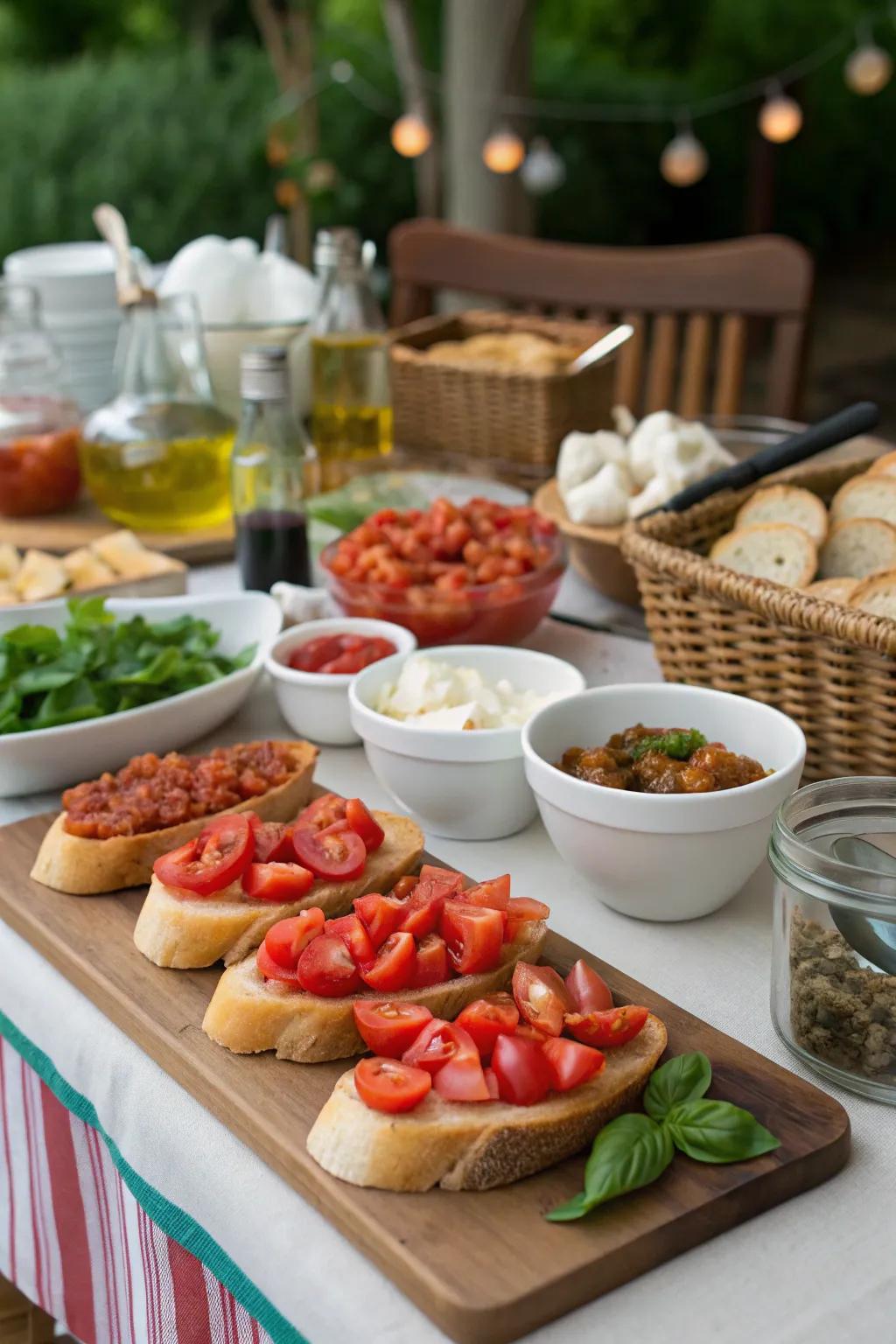 Begin your evening with interactive appetizers like a DIY bruschetta station.